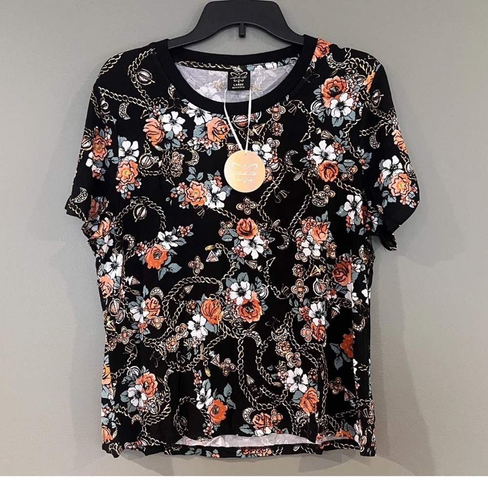 New! Laila Ali Floral Chain Print Short Sleeve Top – Size Large
